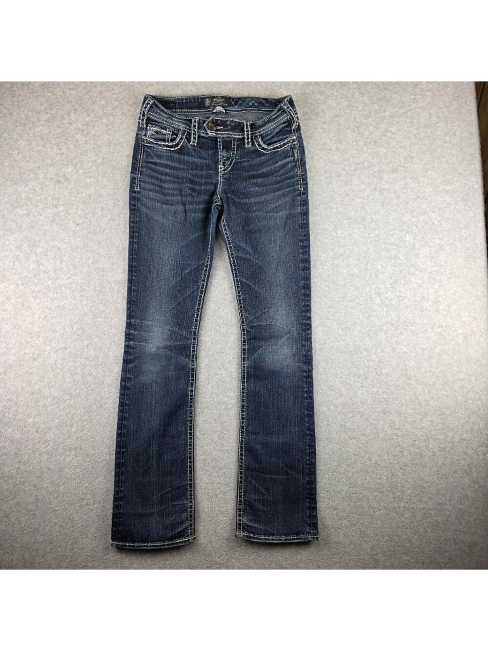 Silver Jeans Tuesday Mid Slim Boot Jeans Womens 27 Blue Studded Stretch Denim